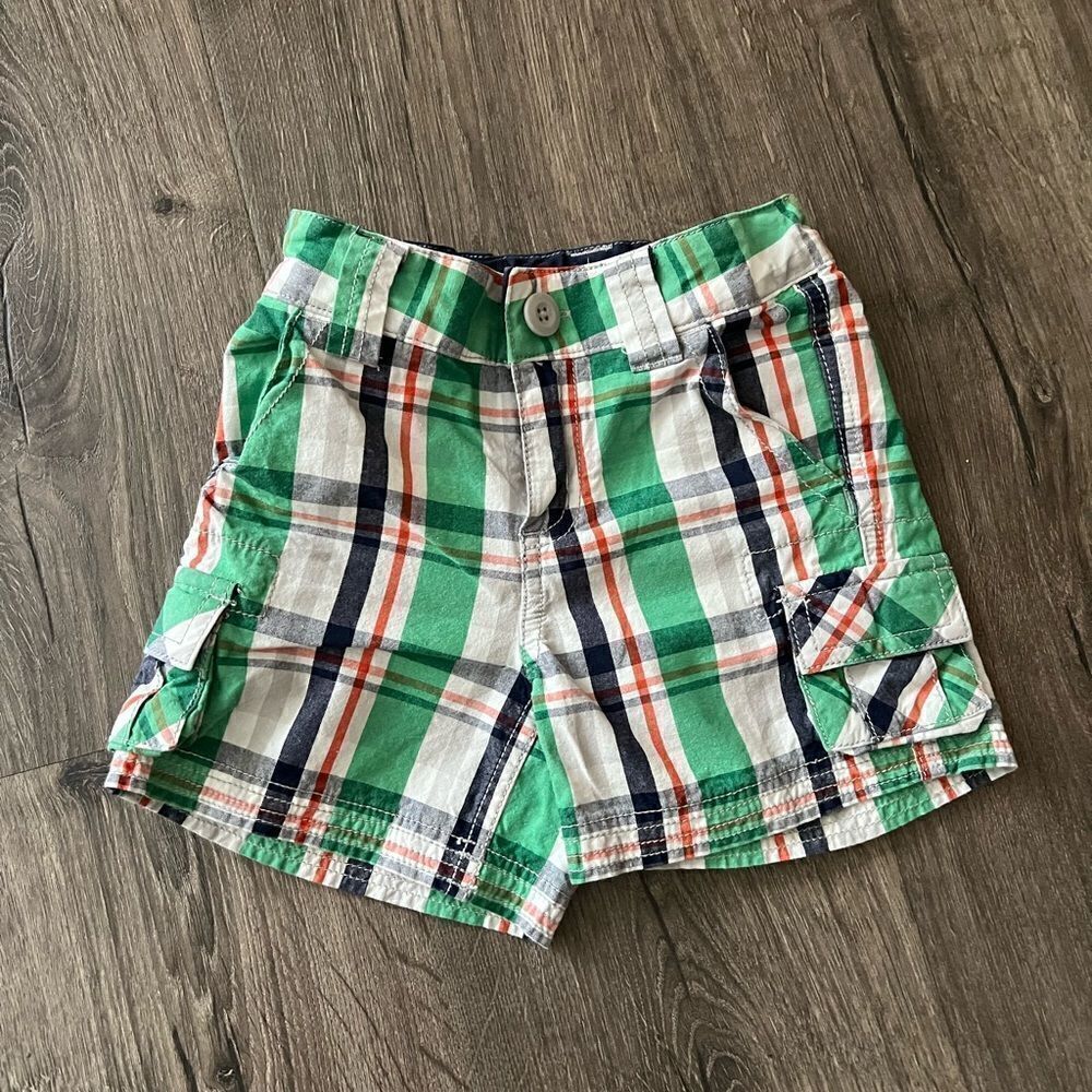 Hanna Andersson Plaid Green, Orange And Navy Shorts  size 80